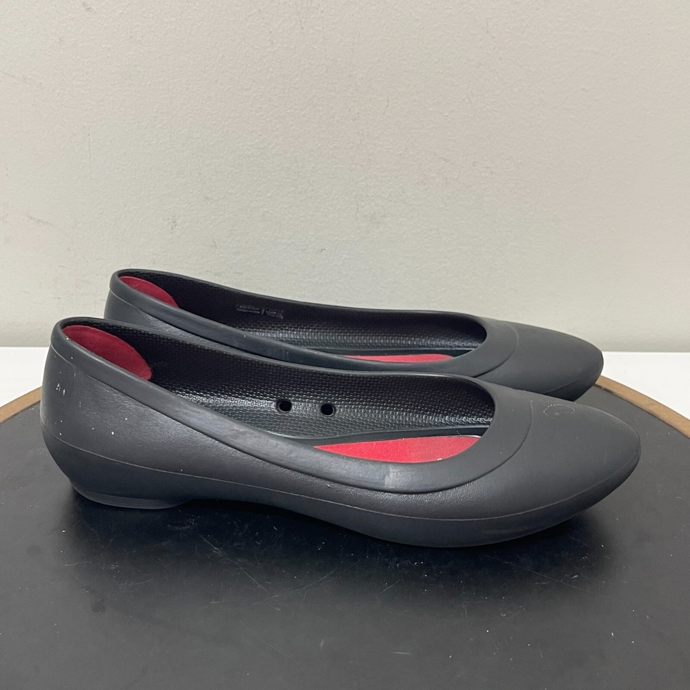 Crocs Rio Ballet Flats Womens 7 Black Pink Pointed Toe Slip On Comfort Shoes